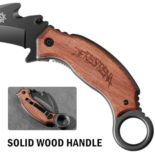Plys Folding Karambit Knife for Tactical: 2.36 Inch Claw Knives - Portable Stainless Steel Multi-functional EDC Knife with Wood Handle and Clip Small Knives for Men