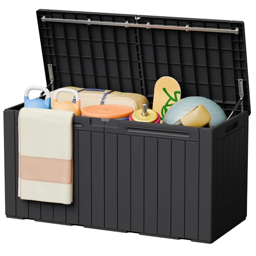 Greesum 110 Gallon Outdoor Storage Box with Lockable Lid - Dark Black