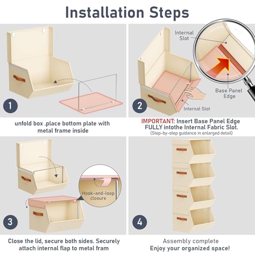 DIMJ Beige Stackable Closet Organizers 11.4 x 12.6 x 9.8 Inches, 4 Pack