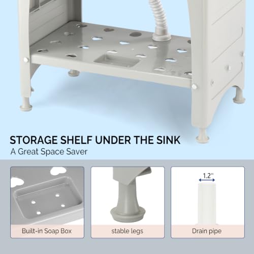 VINGLI Gray Utility Sink with Removable Drainboard, Stainless Steel Faucet & Storage Shelf