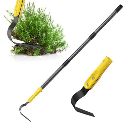 Garden Hoe Tool, 63 Inch L Shaped Hoe Garden Tools with Adjustable Long Handle for Weeding, Loosening Soil,Trenching, Heavy Duty Crack Crevice Weeding Hoe Hand Garden Tools for for Gardening Planting