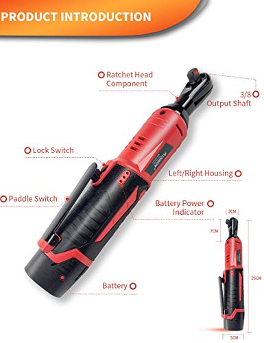 AOBEN Cordless Electric Ratchet Wrench Set 3/8" 12V with 2 Batteries - Brick Red