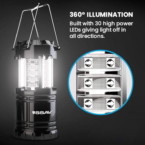 SSAV 3-Pack Black Battery Powered LED Camping Lanterns - Collapsible & Portable