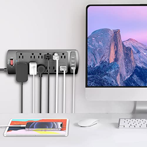 Alestor 6 Ft Black Surge Protector Power Strip with 12 Outlets & 4 USB Ports