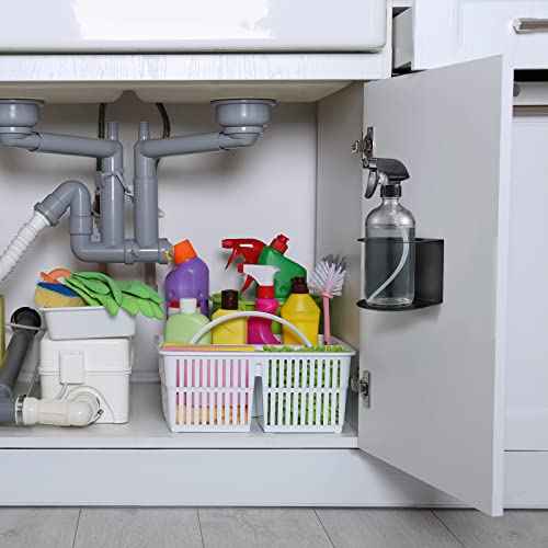 Gerrii 8 Pcs Spray Bottle Holder Wall Mount Bottle Organizer Spray Can Holder Organizer for Garage and Workspace Stainless Steel Easy Install Craft Workspace Paint Rack with Hardware (Black)