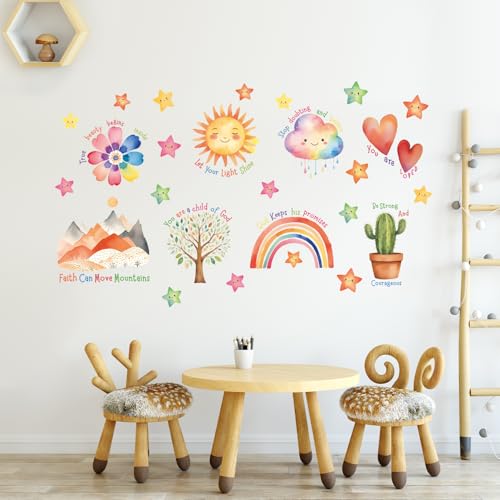 IARTTOP Christian Religious Sunday School Classroom Wall Stickers, Colorful Faith Can Move Mountains Wall Decals, Inspirational Bible Quote Bulletin Board Decor for Classroom Kids Room Church
