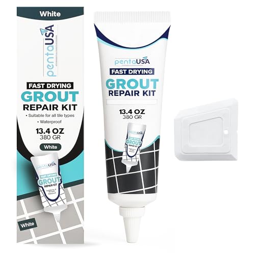PentaUSA Premixed White Tile Grout Repair Kit 13.4oz for Bathroom & Kitchen