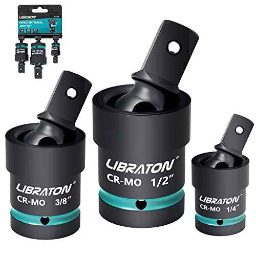 Libraton Swivel Socket Set, Impact Swivel Socket Set, Wobble Socket, Impact Grade Universal Joint, Cr-Mo Steel, 1/4-Inch, 3/8-Inch, 1/2-Inch Drive