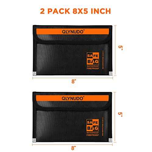 Small Fireproof Document Bag (8x5", External Size), 2-Pack Fireproof Money Bag for Cash with Waterproof Zipper, Fireproof Pouch Set