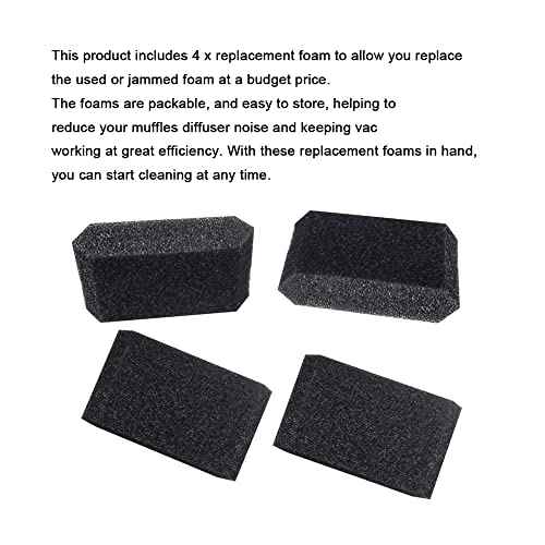 Muffler Diffuser Foam Replacement Part - Compatible with CRAFTSMAN CMXZVBE38660 Muffler Diffuser Wet/Dry Vac Attachment for Shop Vacuums - 4 Pack