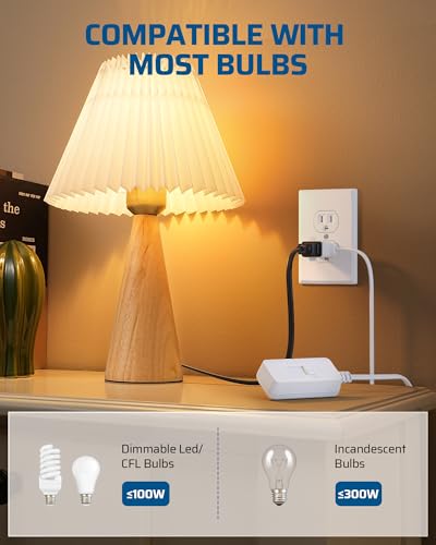 White Plug-in Dimmer Switch for Lamps, Full Range Stepless Control, DEWENWILS