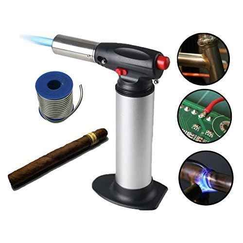 Heavy Duty Micro Blow Torch Flame Forte-Torch for Soldering- Plumbing- Big Refillable Butane Torch- Jewelry-Torch for Home and Kitchen-Adjustable Flame-Security Lock (Gray)