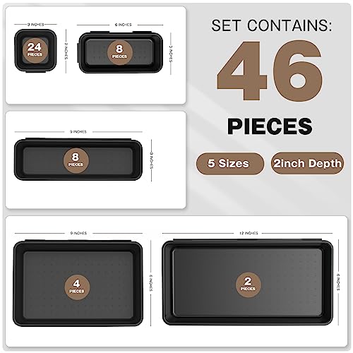 A-LuGei 46Pcs Tool Box Organizer Tray Set, 5 Sizes, Interlocking Drawer Dividers - Black