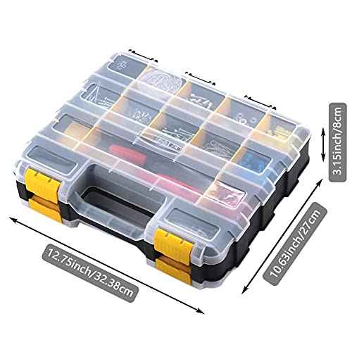 Hardware Organizer Box 34 Compartments Small Parts Organizer with Removable Dividers Durable Plastic Double Side Tools Box Screw Organizer For Nuts, Bolts, Screws, Nails, Small Hardware (Yellow)