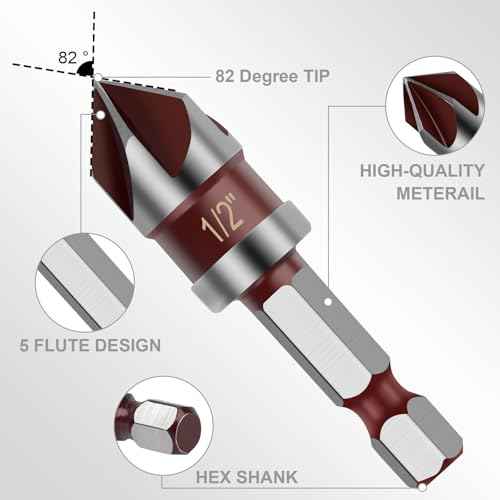 5PCS Countersink Drill Bit Set, 82 Degree HSS Counter Sink Drill Bit for Wood, Metal, Plastic, 1/4"-3/4" with 1/4" Hex Shank Countersink Bit Set
