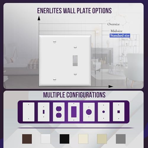 ENERLITES 2-Gang Toggle and Blank Wall Plate - White, 1 Pack