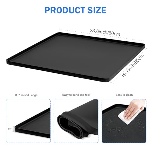 Sptnabv 23.6 x 19.7 in Mini Fridge Mat with Raised Edge – Leakproof Silicone Under Fridge Tray (Black, 23.6" x 19.7")