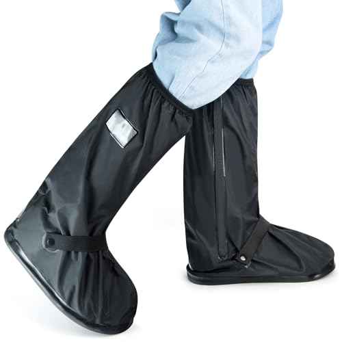 IwIeIaIrI Waterproof Rain Boot Shoe Cover Non-Slip Waterproof Boot Covers for Snow & Rain, Walking, Hiking & Motorcycle Gear Shoe Cover PVC Material with Safety Reflector Reusable & Foldable Black(XL)