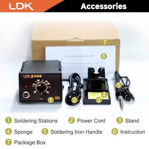 LDK 936B Soldering Iron Kit Soldering Station, 60W Soldering Iron Kit for Electronics, 5 Extra Soldering Iron Tips, Solder, Desoldering Pump, Tweezers, Wire Cutter