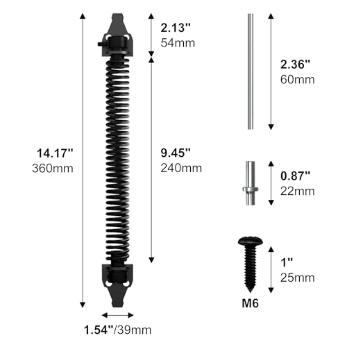 Skysen 14-Inch Self-Closing Fence Gate Spring Adjustable for Wooden/Vinyl Fences - Carbon Steel, Black (Listing 1)