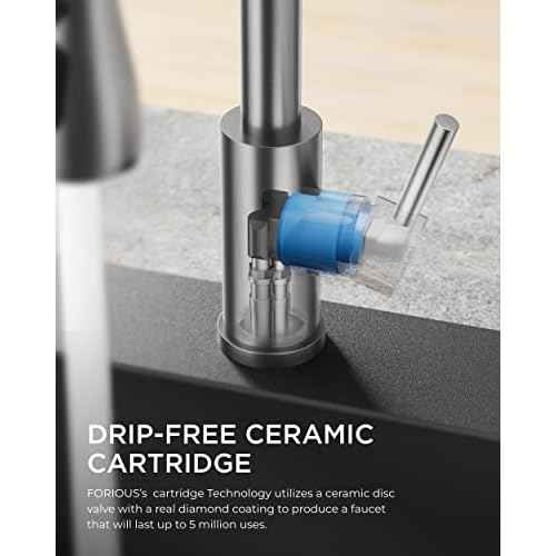 FORIOUS Kitchen Faucets with Pull Down Sprayer, Brushed Nickel, High Arc Single Handle Classic Stainless Steel Sink Faucet 1 or 3 Hole, Suitable for Farmhouse Camper Laundry Rv Bar