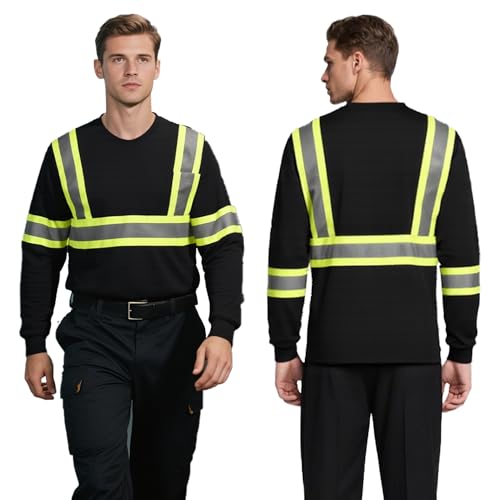 High Visibility Safety Shirts for Men, Hi Vis Class 3 Long Sleeve Reflective Construction Shirts