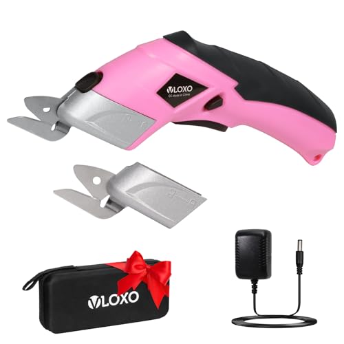 Pink Cordless Electric Scissors with 2 Blades Rechargeable Fabric & Cardboard Cutter