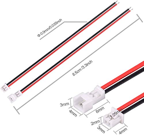 LYJEE 10 Pairs Micro JST 1.25mm 2 Pin Electrical Connectors with 80mm Wires - Variation 2 PIN-26AWG