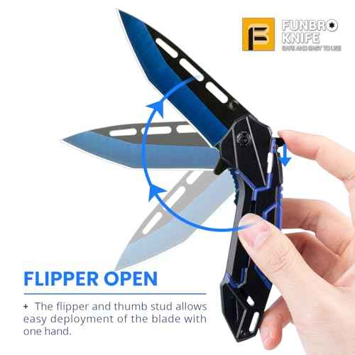 Cool Pocket Knife for Men, Camping Knife with 3.4¡± Stainless Steel Blade, EDC Folding Knives with Clip for Outdoor Hiking, Gifts for Dad Him Husband (Blue)