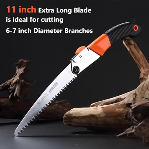 REXBETI 11-Inch Folding Hand Saw for Wood & Camping - Heavy Duty SK5 Steel Blade