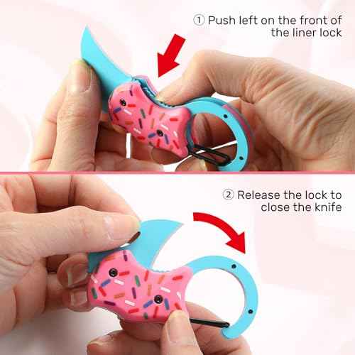 VIRENKNIFE Pink Pocket Knife for Women Men,Cool Folding Knife Box Cutter£¬Mini EDC Knives for Everyday Carry,Folding Utility Knife with Unique Donut Design,Ideal Gifts for Men and Women