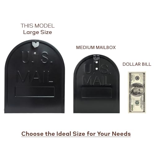 RAINHOL Large Black Mailbox - 23 x 10.7 x 8.9 Inches, Rust-Resistant Steel, Outdoor Use
