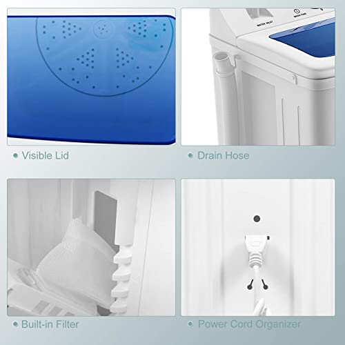 COSTWAY Portable Twin Tub Washing Machine 12Lbs Wash & 8Lbs Spin, Blue + White