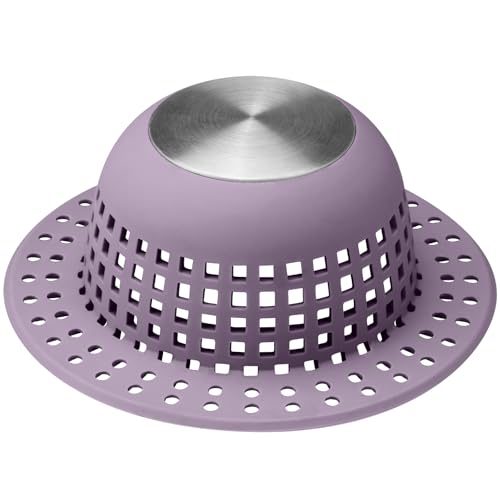 Aluvor Shower Drain Hair Catcher with Silver Purple Silicone Cover - Fits Most US Drains