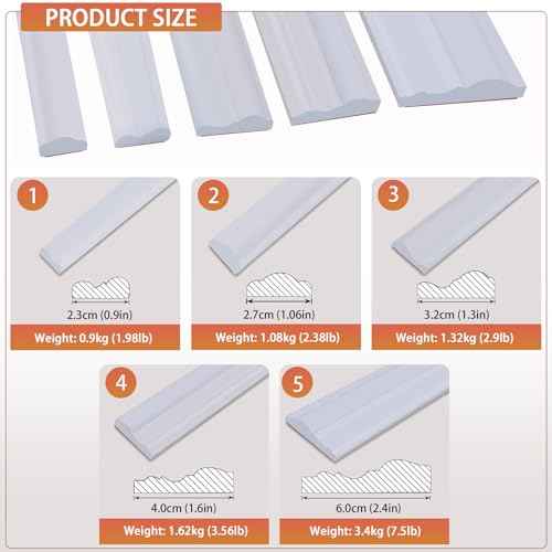 Peel and Stick Chair Rail Panel Molding, 240''L x 2.36''W Strong Self Adhesive TPE Wall Moulding Trim for Home DIY Decoration (Paintable White)