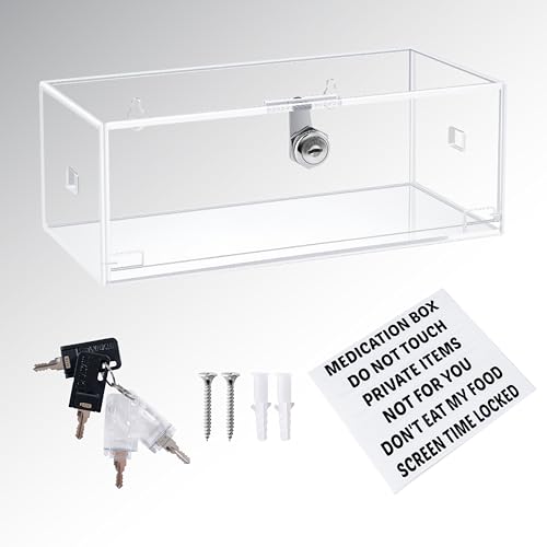 LifeLAZA Acrylic Refrigerator Lock Box with 4 Keys - Wall Mount Safe for Medicine & Food