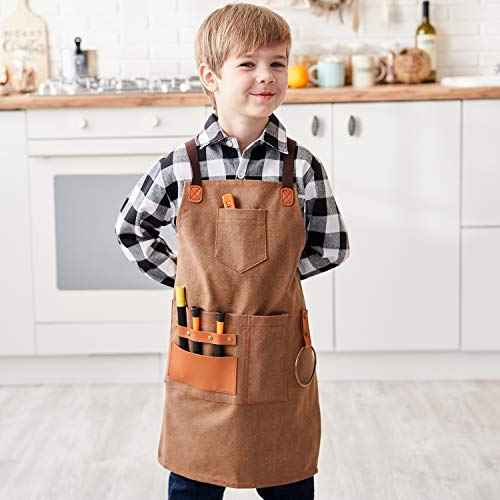 NEOVIVA Heavy Duty Work Apron for Kid Boys with Pockets and Adjustable Cross-back Straps