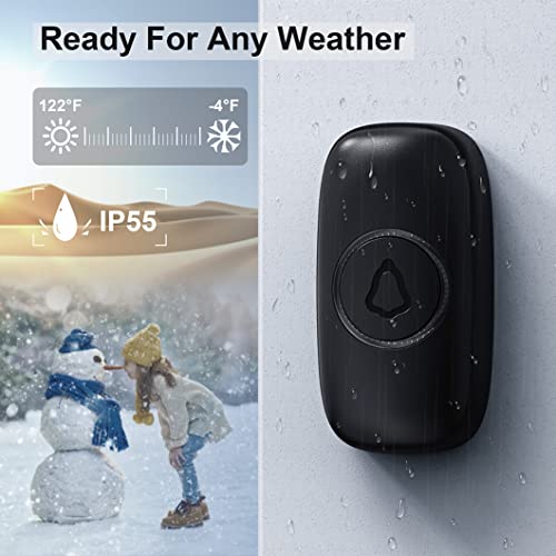SECRUI Wireless Doorbell Kit with 2 Receivers & Waterproof Push Button, 1000ft Range, 52 Chimes, 110dB, Black (2 Receivers, 1 Button)