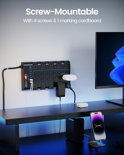 SUPERDANNY Black Power Strip Surge Protector with 22 Outlets & 6 USB, 6.5ft Cord