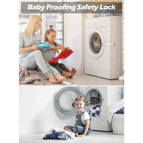 2 Pack Baby Proofing Safety Locks Child Safe for Cabinet Drawer Fridge Oven Dishwasher Doors, Toilet Seat & Lid, Adjustable Furniture Latches and Straps, 3M Adhesive No Drilling Button,Unlock Design
