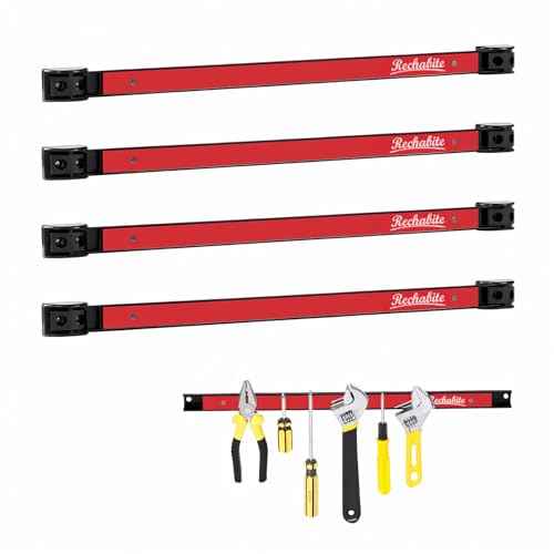 4 Pieces 18" Magnetic Tool Holder Strip, Red Magnet Bar, Metal Tool Organizer Rack for Garage Organization, Easy To Install in Workshop, Mounting Screws Included