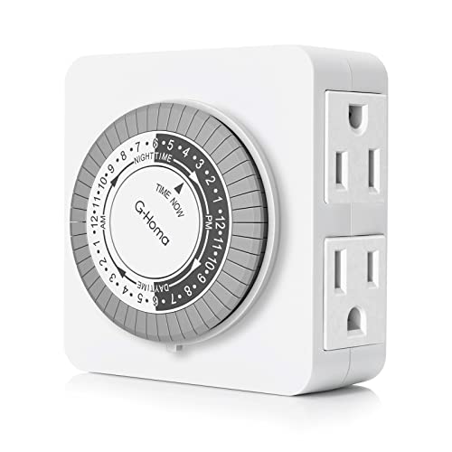 G-Homa 24-Hour Mechanical Timer Outlet - 2 Grounded Outlets, 3-Prong, Holiday Light Timer, Pack of 1