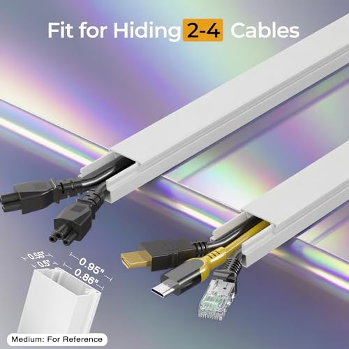 Wuitaouy 113.4in White Cord Hider Kit for Wall Wires - 2-4 Cable Management Raceways, Self-Adhesive, Paintable & Cuttable