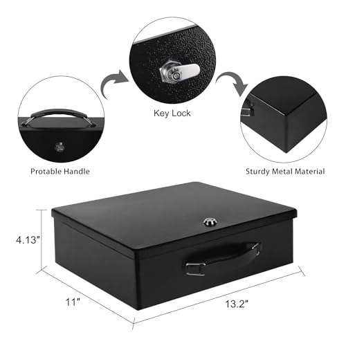 Crinwaki XL Fireproof Document Safe Box with Key Lock - Portable Black Safe for Home & Office