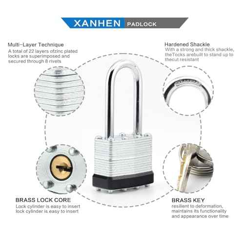 Keyed Alike Laminated Steel Padlocks with Long Shackle for Sheds, Fences & Lockers (12-Pack)