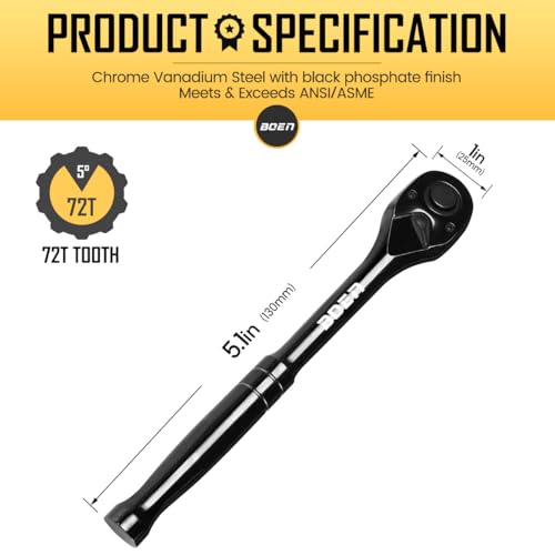 boen 1/4-Inch Drive Ratchet Wrench, Quick-Release Reversible Ratchet Wrench, Titanium Alloy Coating, High-Precision Durable Design