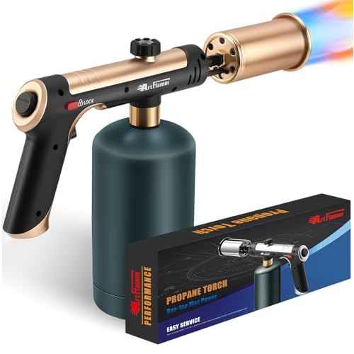 Propane Torch with Turbo Mode, Flamethrower Gun with Safety Lock, Blow Torch Gun for Cooking, Kitchen Food Torch Head for Grill, Searing Steak, BBQ, Charcoal Lighter(Tank Not Included)