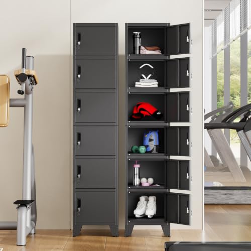 erosoei Black Metal Lockers for Employees 6-Door Storage Cabinet, 70.86in