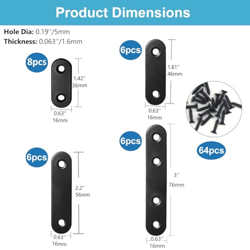 QSJ 26-Piece Stainless Steel Flat Plate Corner Bracket Set - 36mm/46mm/56mm/76mm