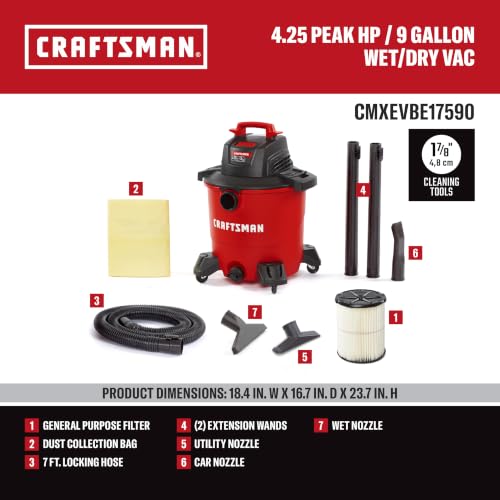 Craftsman 9 Gallon Wet Dry Shop Vacuum 4.25 Peak HP with Blower Port